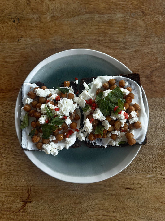 Crispy Chickpea & Crumbled Feta Toast with Lemon-Yoghurt Swirl